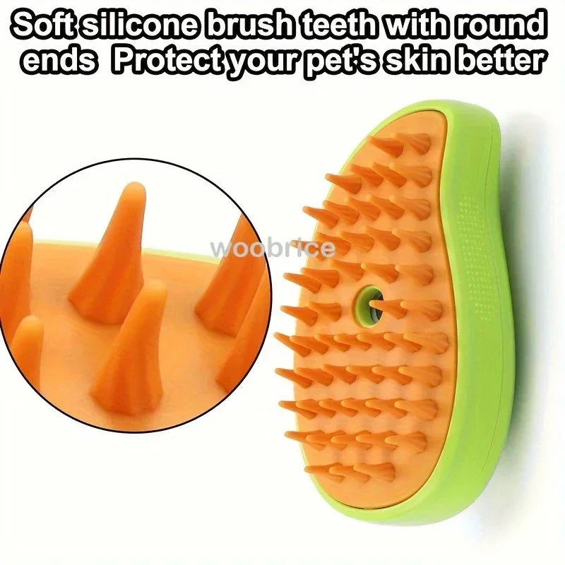 Electric Steam Brush for Cats and Dogs - Soft Silicone Pet Grooming Comb and Hair Remover