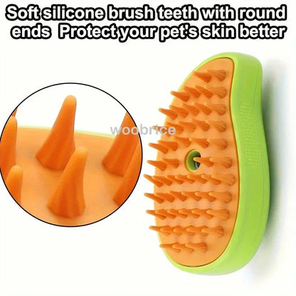 Electric Steam Brush for Cats and Dogs - Soft Silicone Pet Grooming Comb and Hair Remover