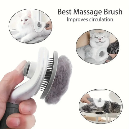 One-Click Pet Hair Removal Comb for Effortless Dog and Cat Grooming - Self-Cleaning Slicker Brush with Automatic Functionality