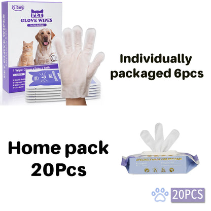 20-Pack Hypoallergenic Pet Cleaning Gloves and Deodorizing Bath Wipes with Coconut Oil for Dog Grooming