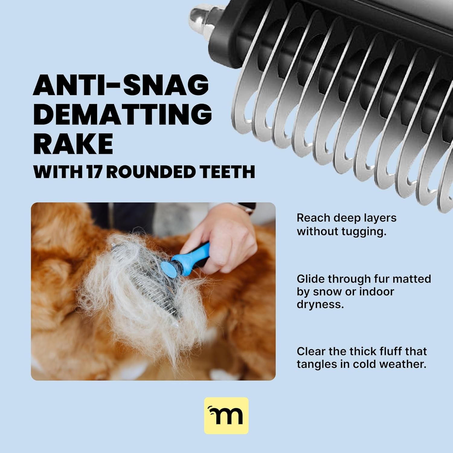 Large Black 2-in-1 Undercoat Rake and Dematting Brush for Medium to Large Double-Coated Dogs and Cats - Deshedding Tool