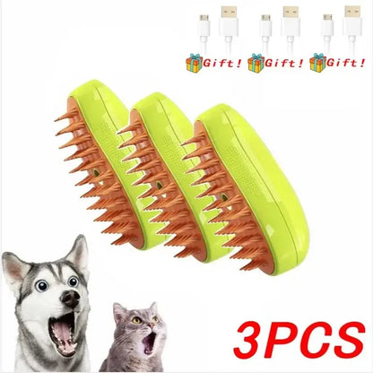 Electric Steam Brush for Cats and Dogs - Soft Silicone Pet Grooming Comb and Hair Remover