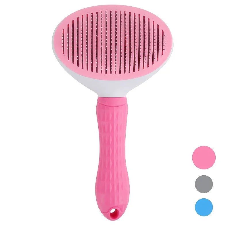 One-Click Pet Hair Removal Comb for Effortless Dog and Cat Grooming - Self-Cleaning Slicker Brush with Automatic Functionality
