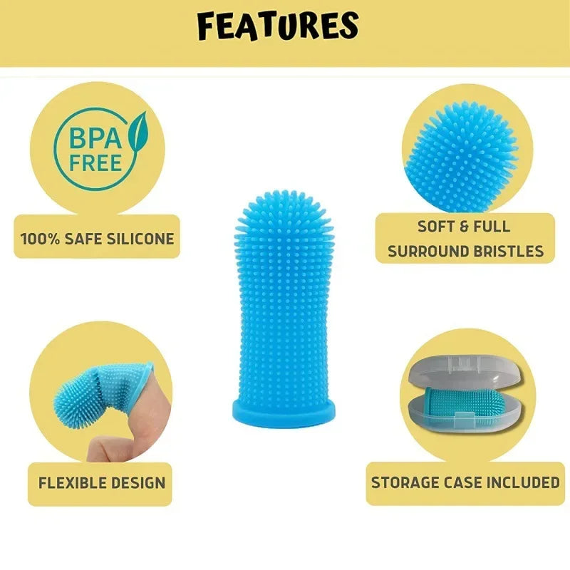 Super Soft Silicone Finger Toothbrush for Dogs and Cats - Nontoxic Teeth Cleaning and Breath Care Solution