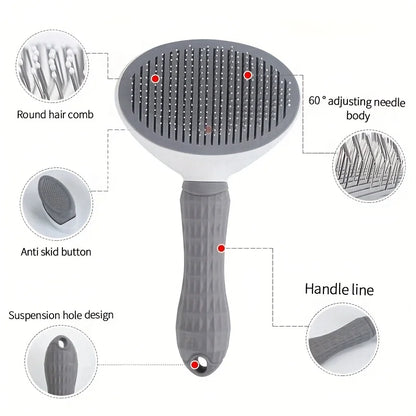 One-Click Pet Hair Removal Comb for Effortless Dog and Cat Grooming - Self-Cleaning Slicker Brush with Automatic Functionality