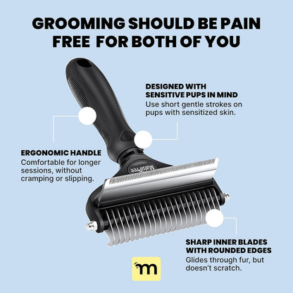 Large Black 2-in-1 Undercoat Rake and Dematting Brush for Medium to Large Double-Coated Dogs and Cats - Deshedding Tool