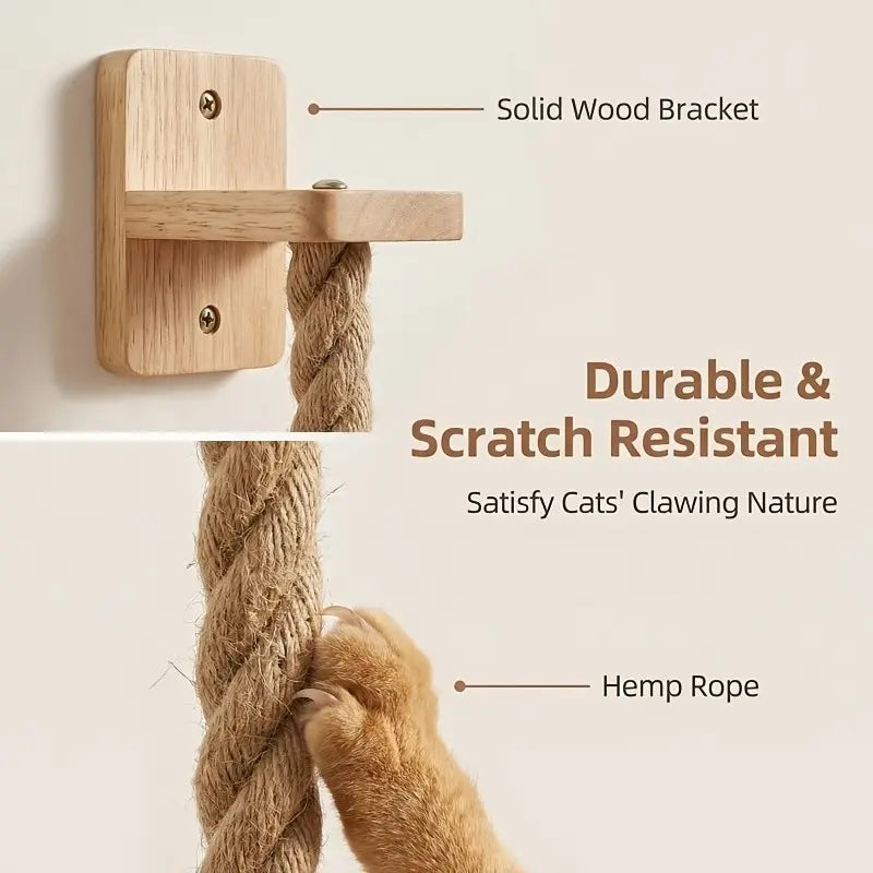 Vertical Cat Climbing Frame with Durable Natural Hemp Rope and Scratching Posts - Indoor Pet Exercise Toy with Space-Saving Design and Wall Hook Included to Encourage Activity