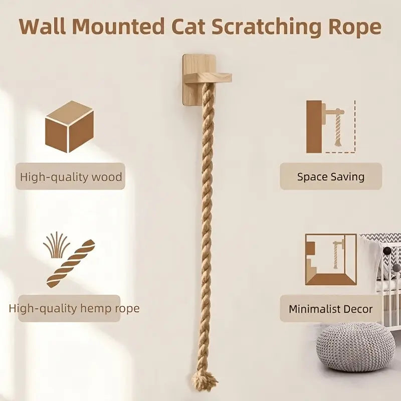 Vertical Cat Climbing Frame with Durable Natural Hemp Rope and Scratching Posts - Indoor Pet Exercise Toy with Space-Saving Design and Wall Hook Included to Encourage Activity