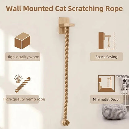 Vertical Cat Climbing Frame with Durable Natural Hemp Rope and Scratching Posts - Indoor Pet Exercise Toy with Space-Saving Design and Wall Hook Included to Encourage Activity
