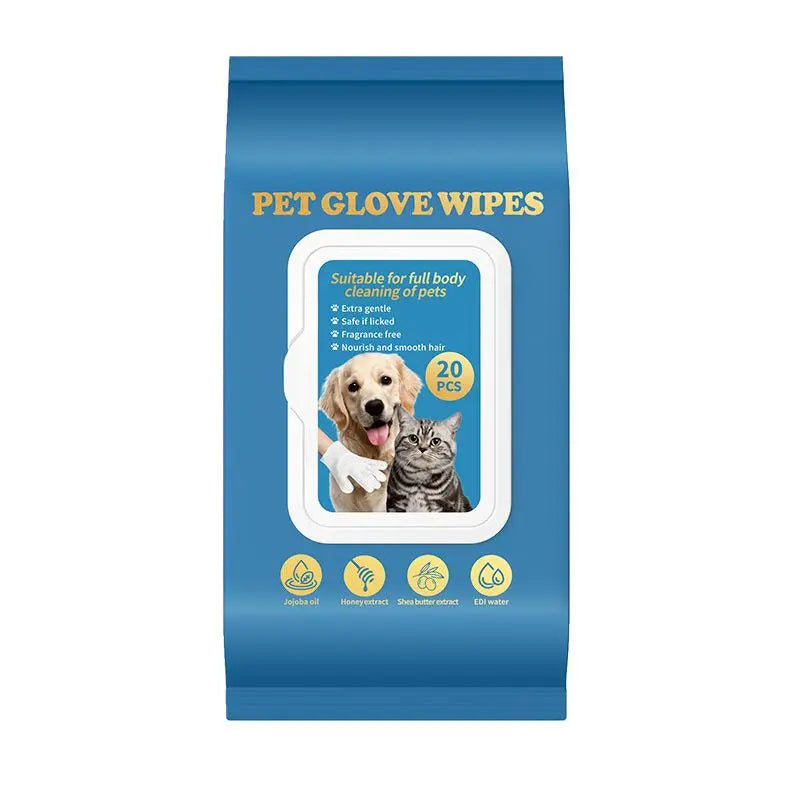 20Pc Pet Cleaning Gloves, Sticky，Hair，Dog & Cat Bath Wipes, Grooming Products, Low Allergy, Deodor