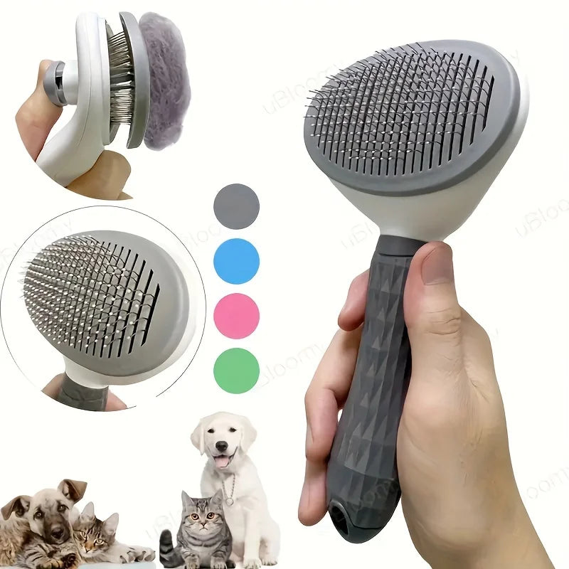 One-Click Pet Hair Removal Comb for Effortless Dog and Cat Grooming - Self-Cleaning Slicker Brush with Automatic Functionality