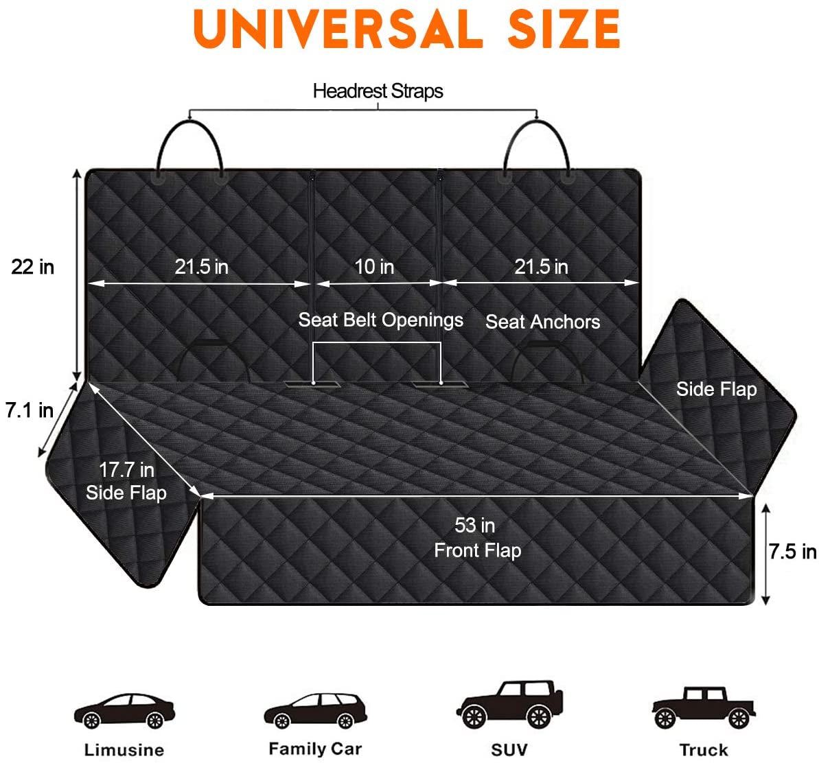 Premium Waterproof Dog Car Seat Cover - Durable Rear Seat Protector for Most Cars, SUVs, and Trucks (53" Width) - Black
