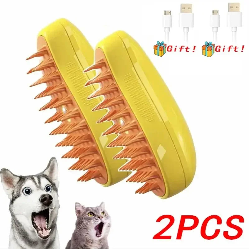 Electric Steam Brush for Cats and Dogs - Soft Silicone Pet Grooming Comb and Hair Remover