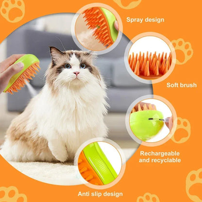Electric Steam Brush for Cats and Dogs - Soft Silicone Pet Grooming Comb and Hair Remover