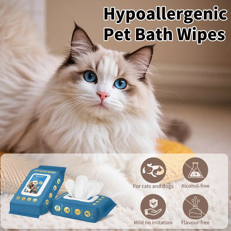 20Pc Pet Cleaning Gloves, Sticky，Hair，Dog & Cat Bath Wipes, Grooming Products, Low Allergy, Deodor
