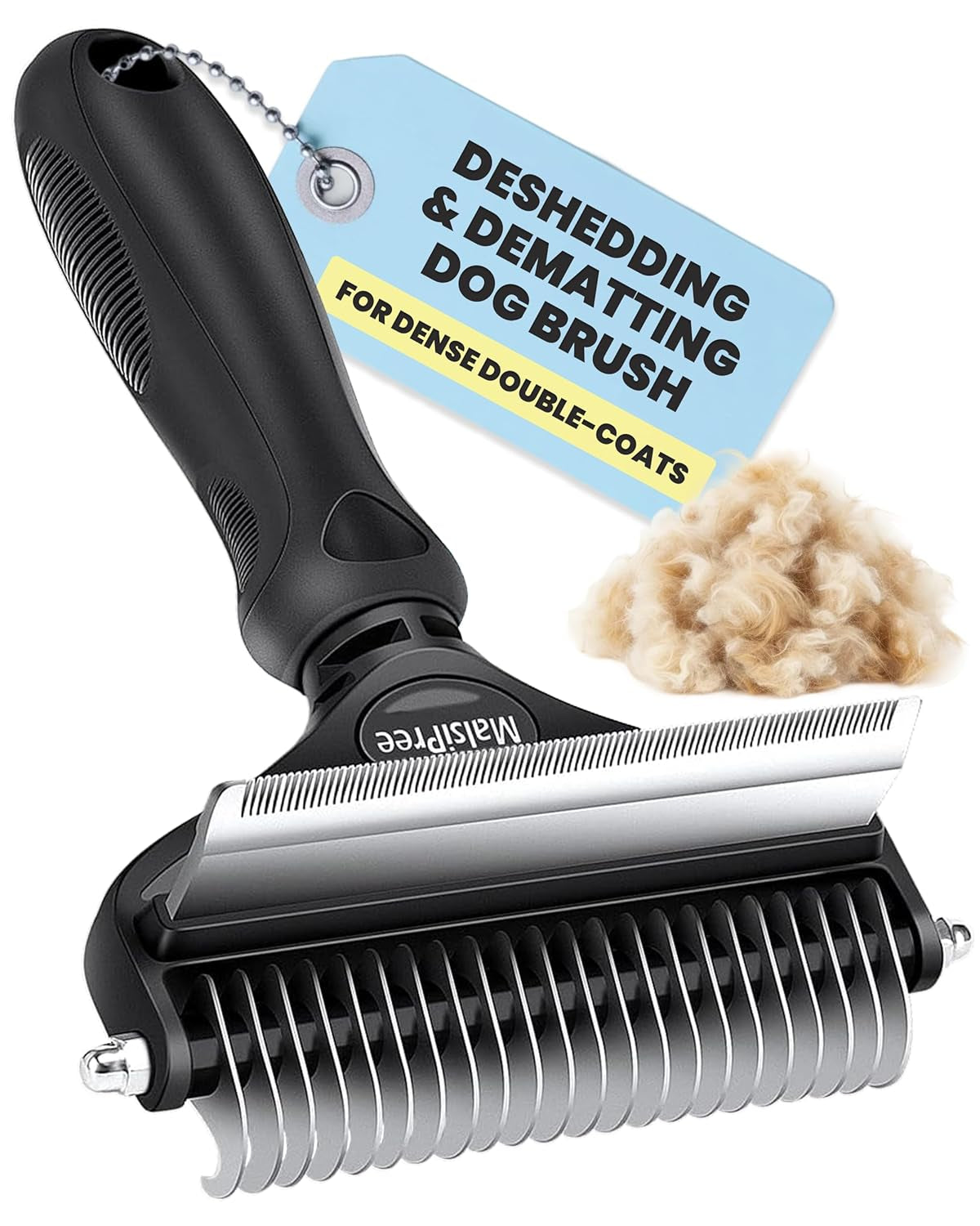 Large Black 2-in-1 Undercoat Rake and Dematting Brush for Medium to Large Double-Coated Dogs and Cats - Deshedding Tool
