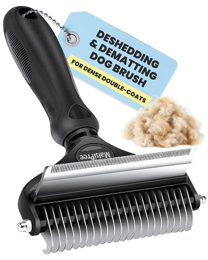 Large Black 2-in-1 Undercoat Rake and Dematting Brush for Medium to Large Double-Coated Dogs and Cats - Deshedding Tool