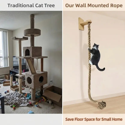 Vertical Cat Climbing Frame with Durable Natural Hemp Rope and Scratching Posts - Indoor Pet Exercise Toy with Space-Saving Design and Wall Hook Included to Encourage Activity