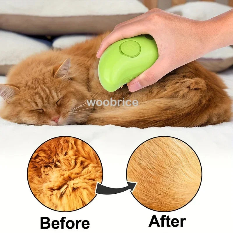 Electric Steam Brush for Cats and Dogs - Soft Silicone Pet Grooming Comb and Hair Remover