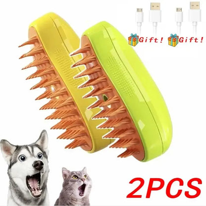 Electric Steam Brush for Cats and Dogs - Soft Silicone Pet Grooming Comb and Hair Remover