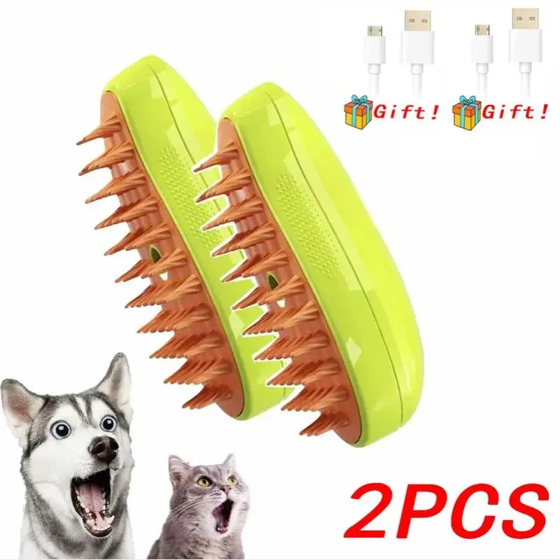 Electric Steam Brush for Cats and Dogs - Soft Silicone Pet Grooming Comb and Hair Remover