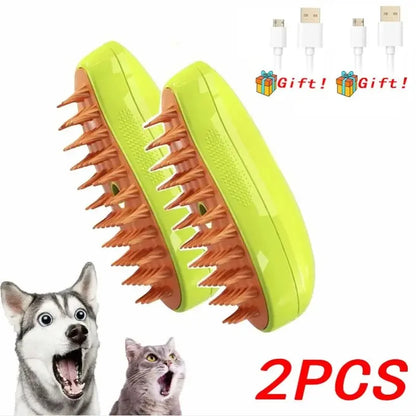 Electric Steam Brush for Cats and Dogs - Soft Silicone Pet Grooming Comb and Hair Remover
