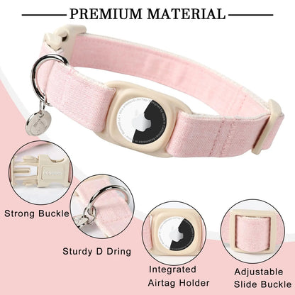 DOGWONG Airtag Cotton Hemp Dog Collar - Heavy-Duty Cute Basic Collar with Airtag Holder for Small to Large Dogs, Cute Basic Collars