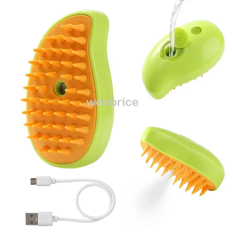 Electric Steam Brush for Cats and Dogs - Soft Silicone Pet Grooming Comb and Hair Remover