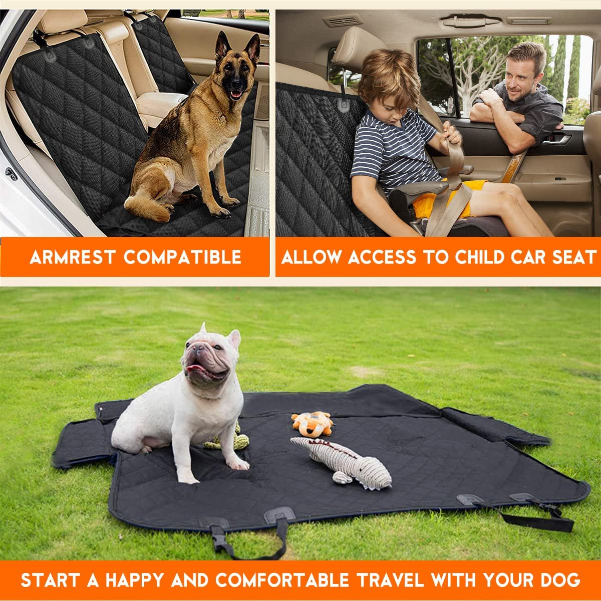 Premium Waterproof Dog Car Seat Cover - Durable Rear Seat Protector for Most Cars, SUVs, and Trucks (53" Width) - Black
