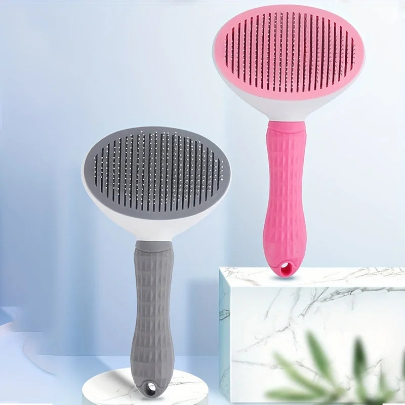 One-Click Pet Hair Removal Comb for Effortless Dog and Cat Grooming - Self-Cleaning Slicker Brush with Automatic Functionality