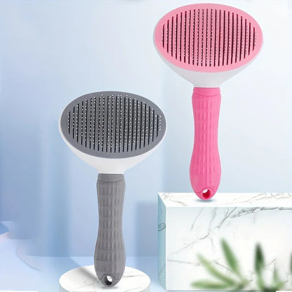 One-Click Pet Hair Removal Comb for Effortless Dog and Cat Grooming - Self-Cleaning Slicker Brush with Automatic Functionality