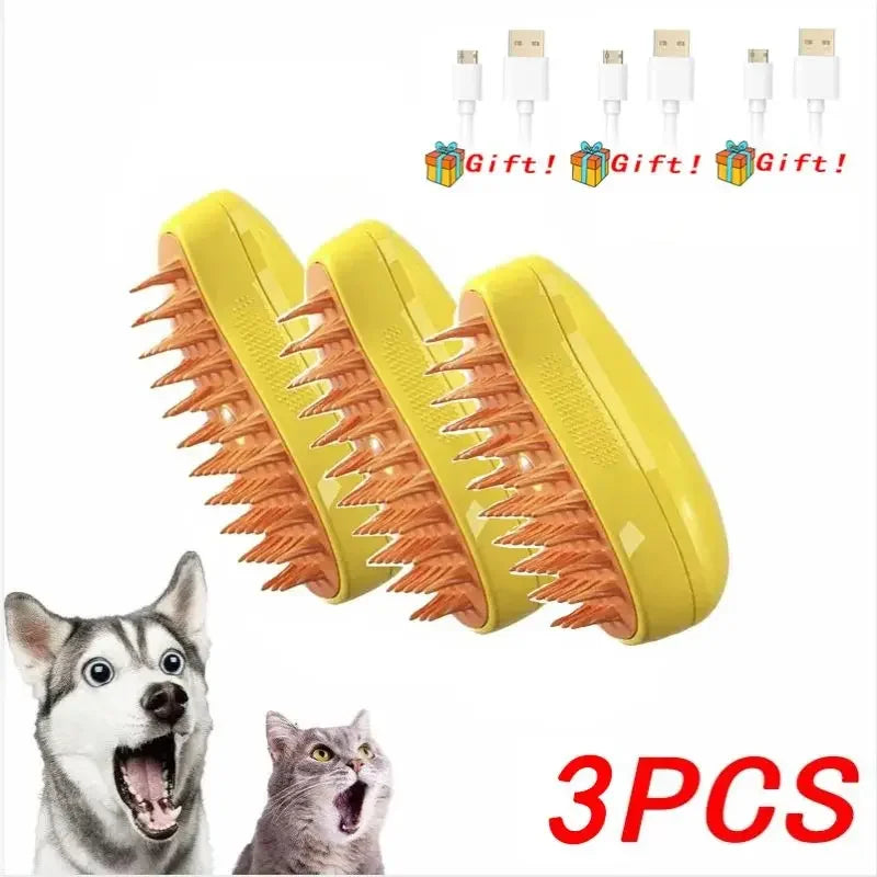 Electric Steam Brush for Cats and Dogs - Soft Silicone Pet Grooming Comb and Hair Remover