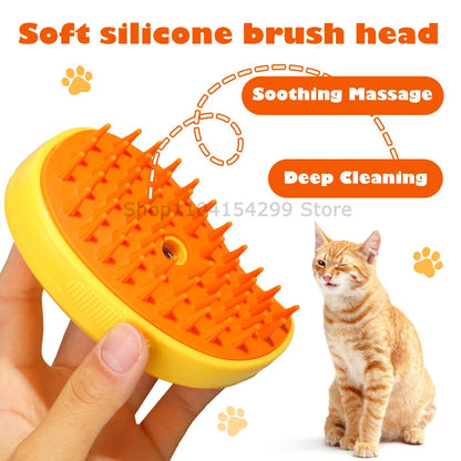 Electric Steam Brush for Cats and Dogs - Soft Silicone Pet Grooming Comb and Hair Remover