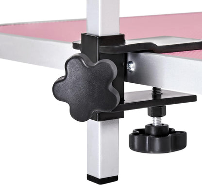 Yaheetech 46-Inch Adjustable Height Pet Grooming Table for Large Dogs - Portable Trimming and Drying Table with Arm, Noose, and Mesh Tray, Supports Up to 265 lbs - Pink