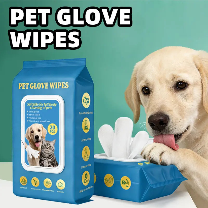 20Pc Pet Cleaning Gloves, Sticky，Hair，Dog & Cat Bath Wipes, Grooming Products, Low Allergy, Deodor