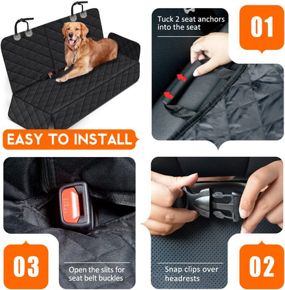 Premium Waterproof Dog Car Seat Cover - Durable Rear Seat Protector for Most Cars, SUVs, and Trucks (53" Width) - Black