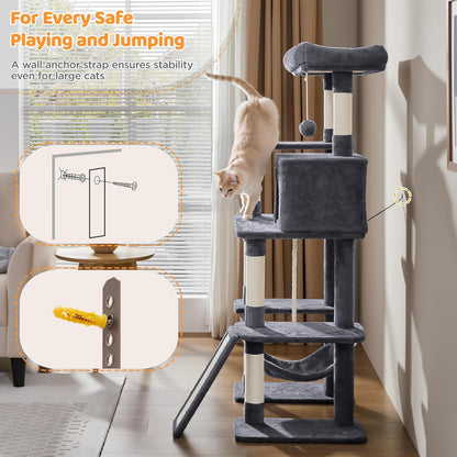 Yaheetech 54-Inch Multi-Level Cat Tree Tower with Hammock, Scratching Posts, and Condo for Indoor Cats