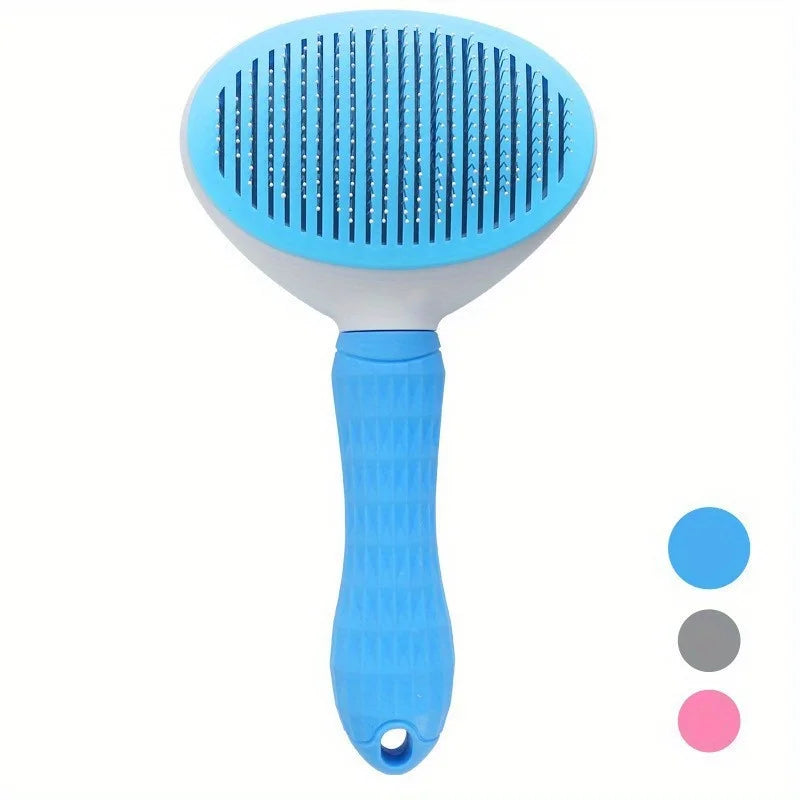 One-Click Pet Hair Removal Comb for Effortless Dog and Cat Grooming - Self-Cleaning Slicker Brush with Automatic Functionality