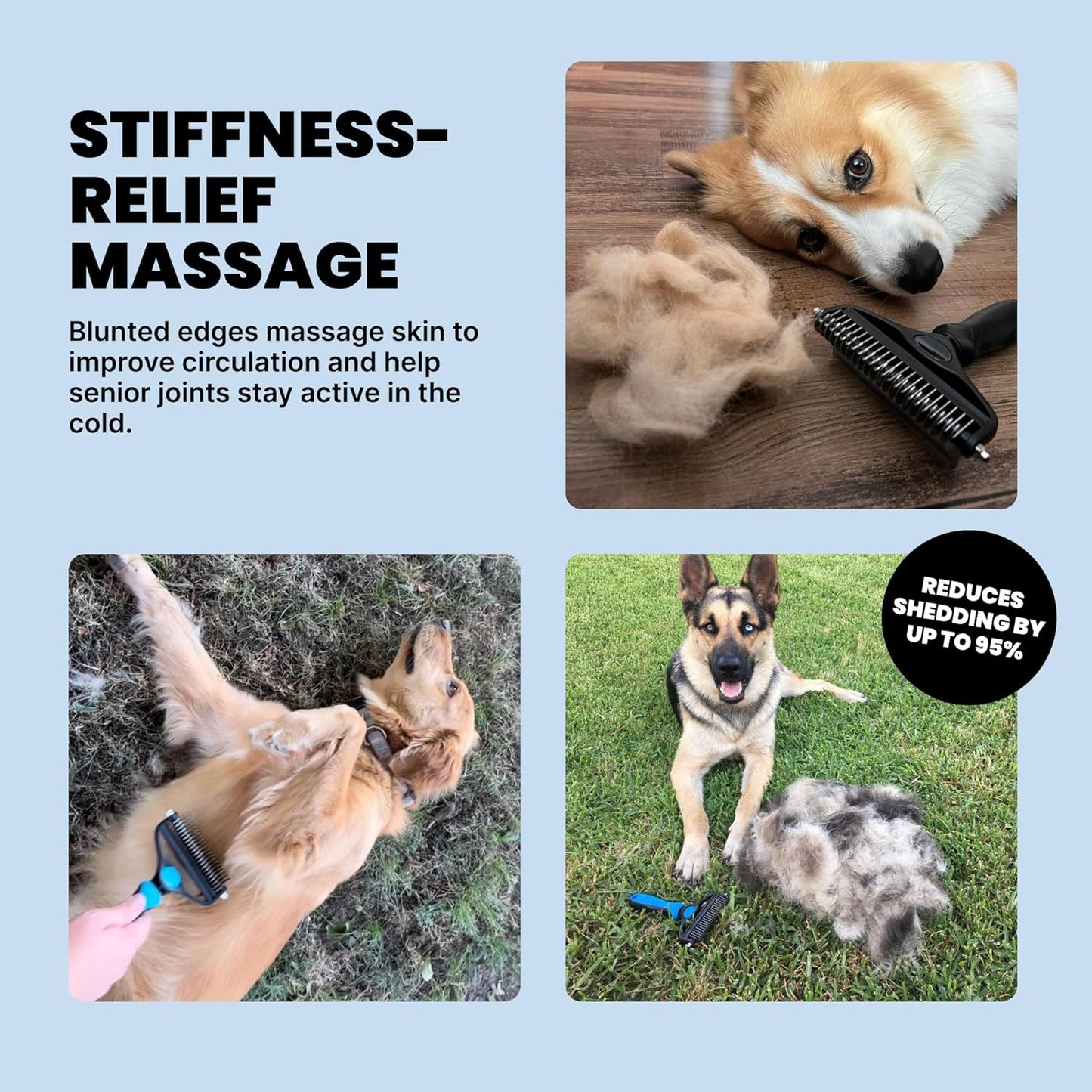 Large Black 2-in-1 Undercoat Rake and Dematting Brush for Medium to Large Double-Coated Dogs and Cats - Deshedding Tool