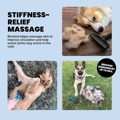 Large Black 2-in-1 Undercoat Rake and Dematting Brush for Medium to Large Double-Coated Dogs and Cats - Deshedding Tool