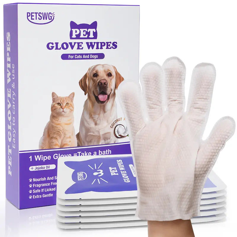 20-Pack Hypoallergenic Pet Cleaning Gloves and Deodorizing Bath Wipes with Coconut Oil for Dog Grooming