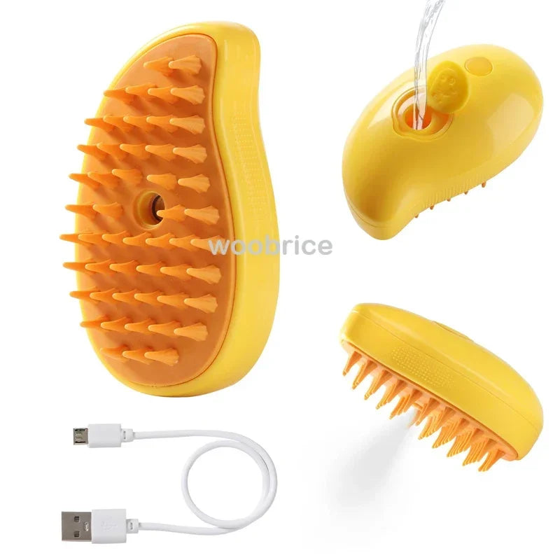 Electric Steam Brush for Cats and Dogs - Soft Silicone Pet Grooming Comb and Hair Remover