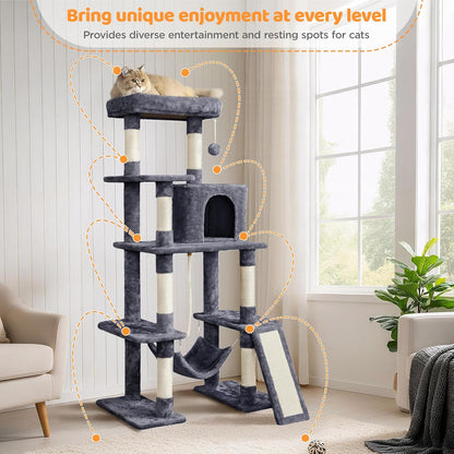 Yaheetech 54-Inch Multi-Level Cat Tree Tower with Hammock, Scratching Posts, and Condo for Indoor Cats