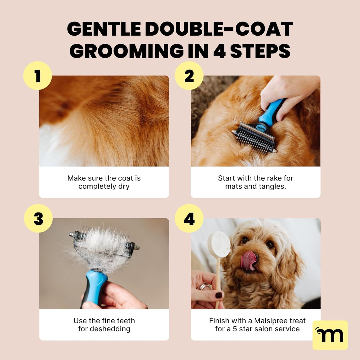 Large Black 2-in-1 Undercoat Rake and Dematting Brush for Medium to Large Double-Coated Dogs and Cats - Deshedding Tool