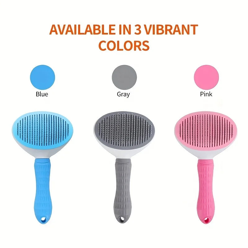 One-Click Pet Hair Removal Comb for Effortless Dog and Cat Grooming - Self-Cleaning Slicker Brush with Automatic Functionality