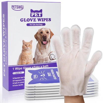 20-Pack Hypoallergenic Pet Cleaning Gloves and Deodorizing Bath Wipes with Coconut Oil for Dog Grooming